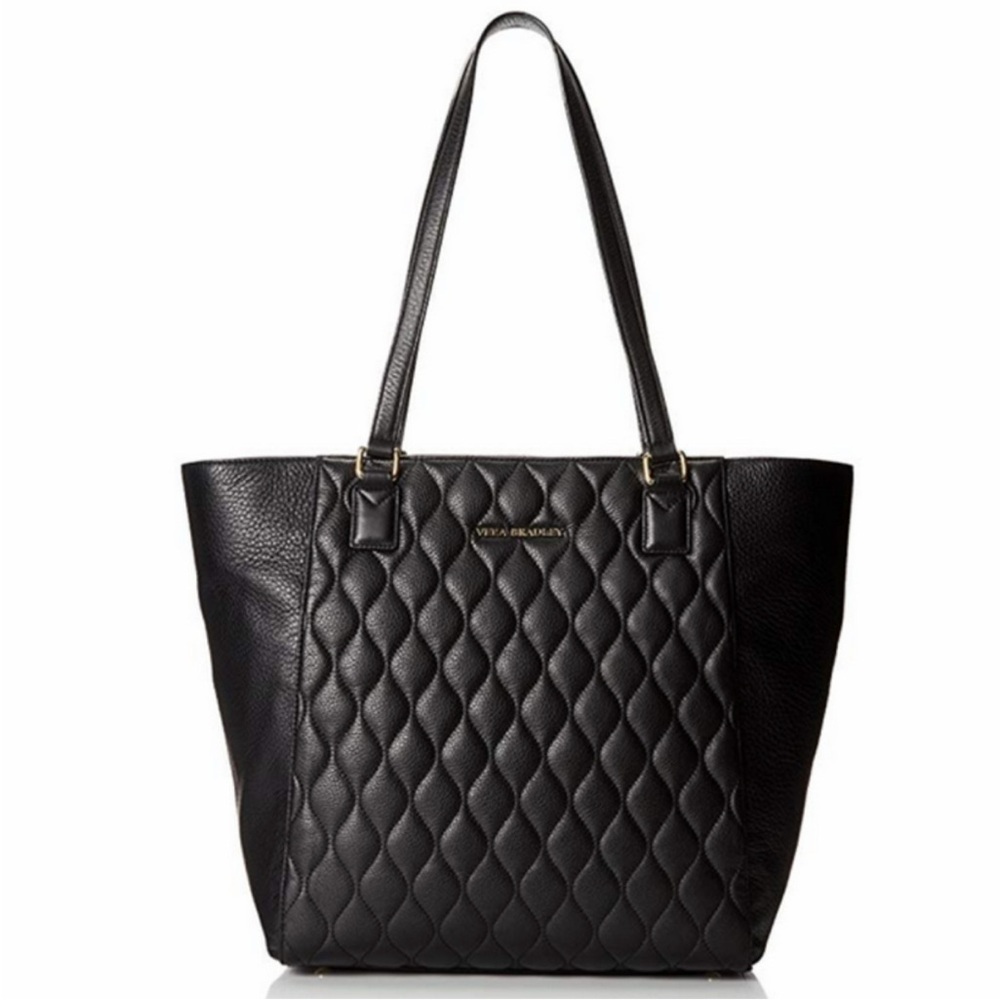 $298 Vera Bradley Leather Quilted Ella Tote in Black